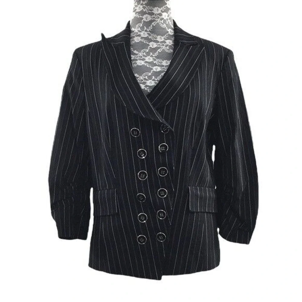 Bianca Nygard‎ Black Striped Blazer Jacket Womens 12 Double Breasted Steampunk